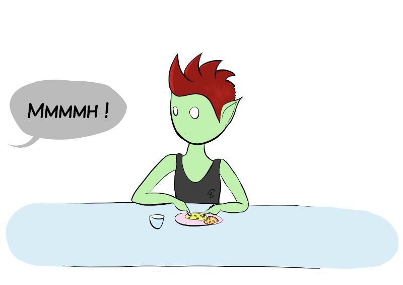 HotPanda comic : suddenly, she is shocked by the sound of Moustache making a big 'Mmmmmh'.